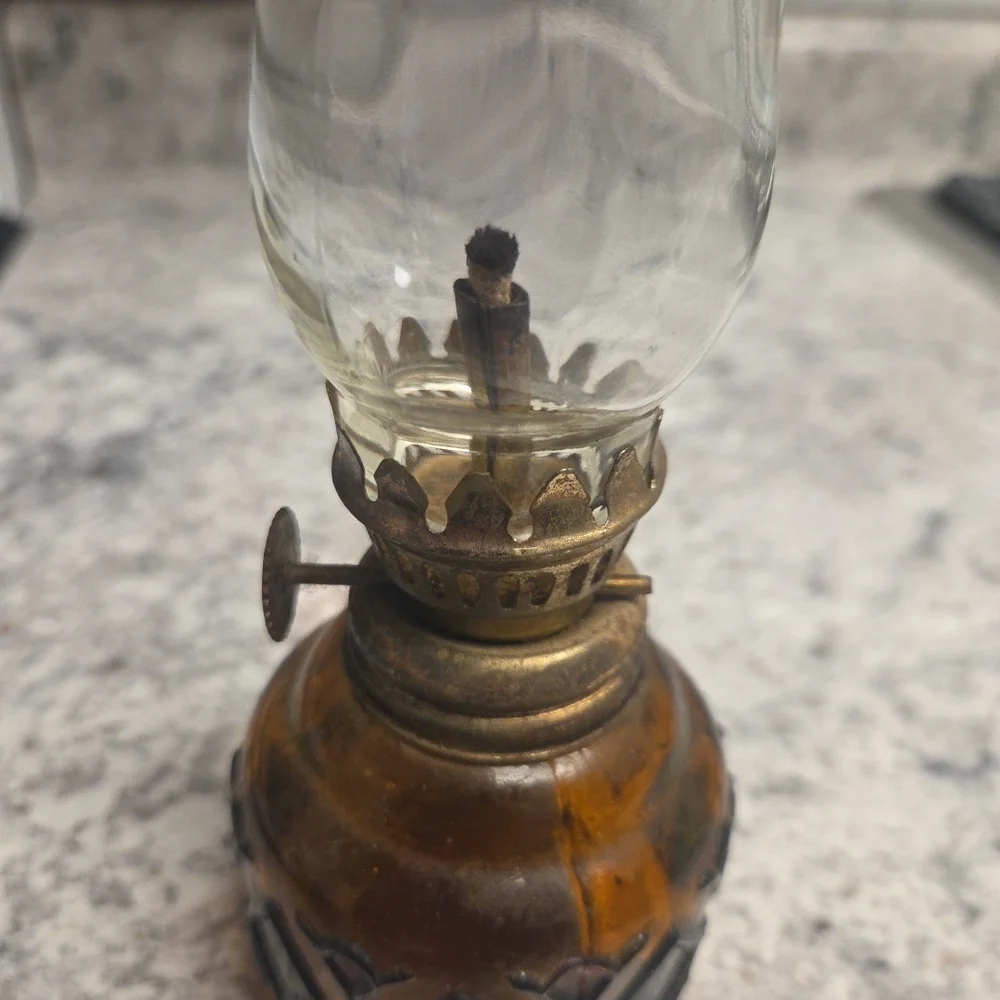 Amber Glass Lantern with Brass Accents